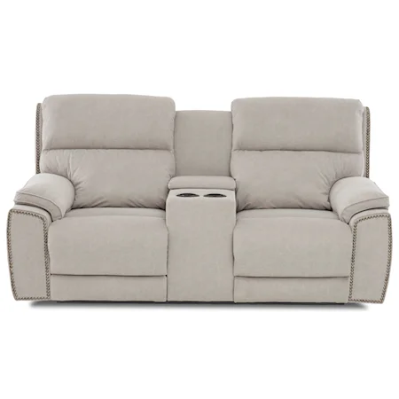 Power Reclining Nailhead Console Loveseat with Power Tilt Headrests and USB Charging Ports
